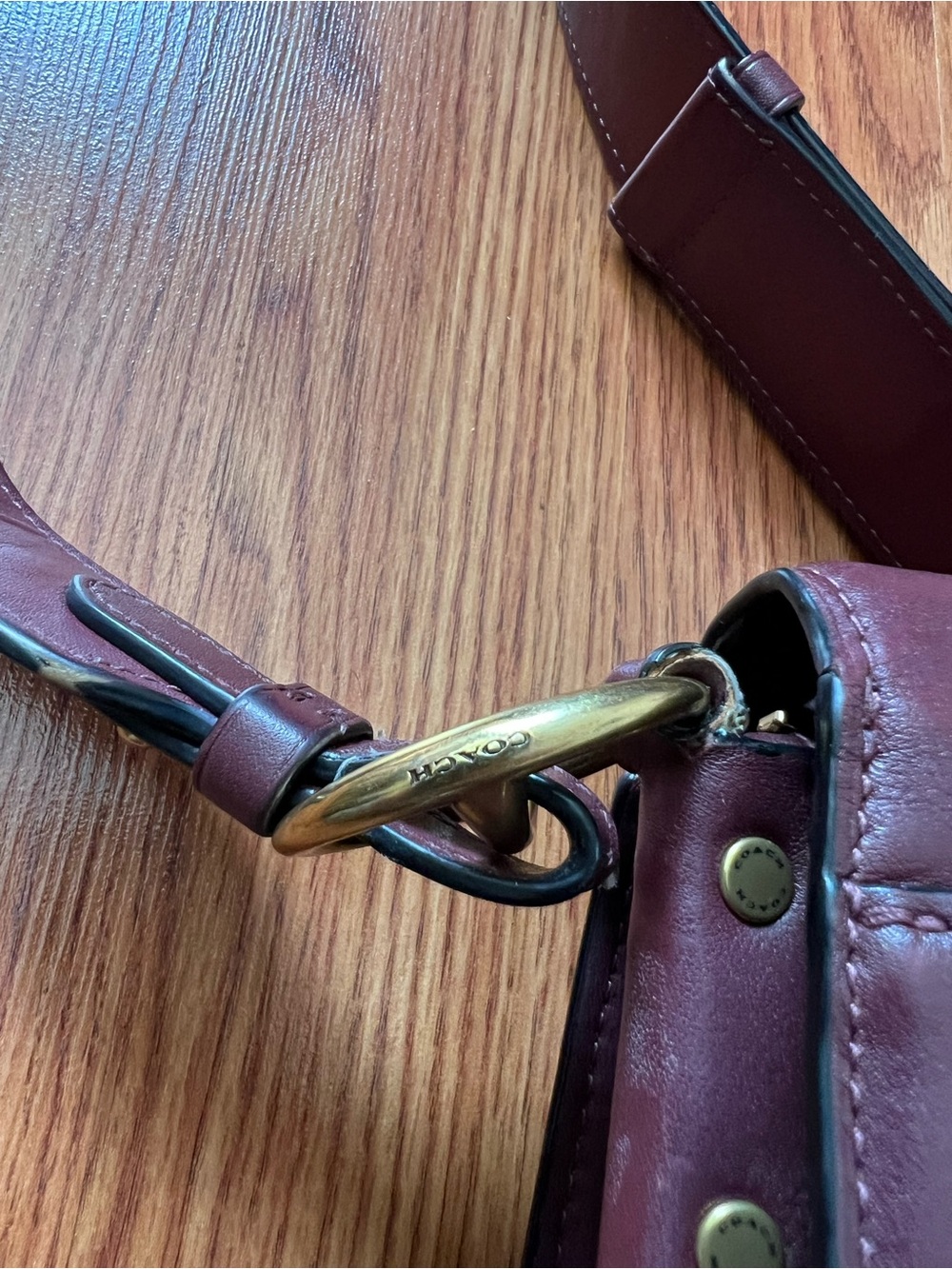 Coach Burgundy Leather Crossbody with Brass Ring Detail - Picture 8 of 16